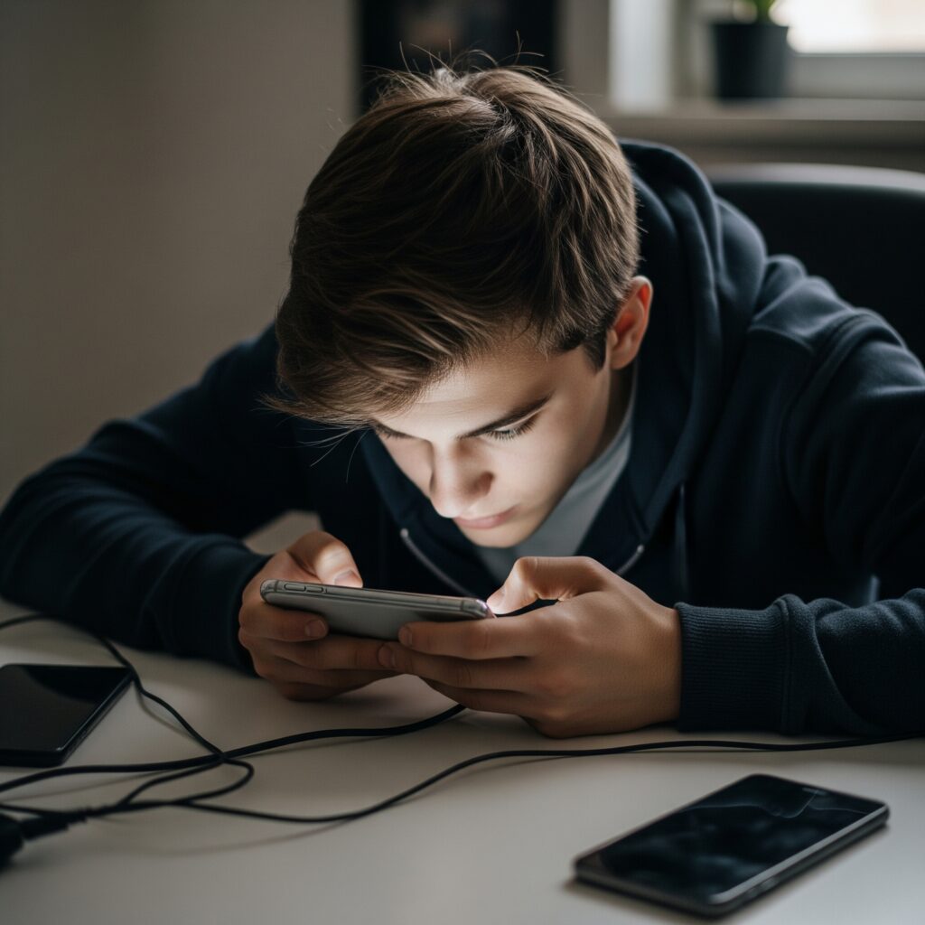 ένα παιδί πάνω από ένα κινητό τηλέφωνο